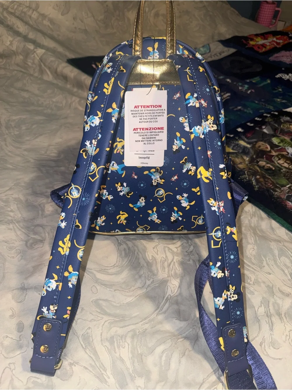 Loungefly Navy and Gold Disney Characters Mini Backpack